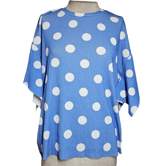 Blue Polka Dot Short Sleeve Blouse Size Small - Picture 1 of 4